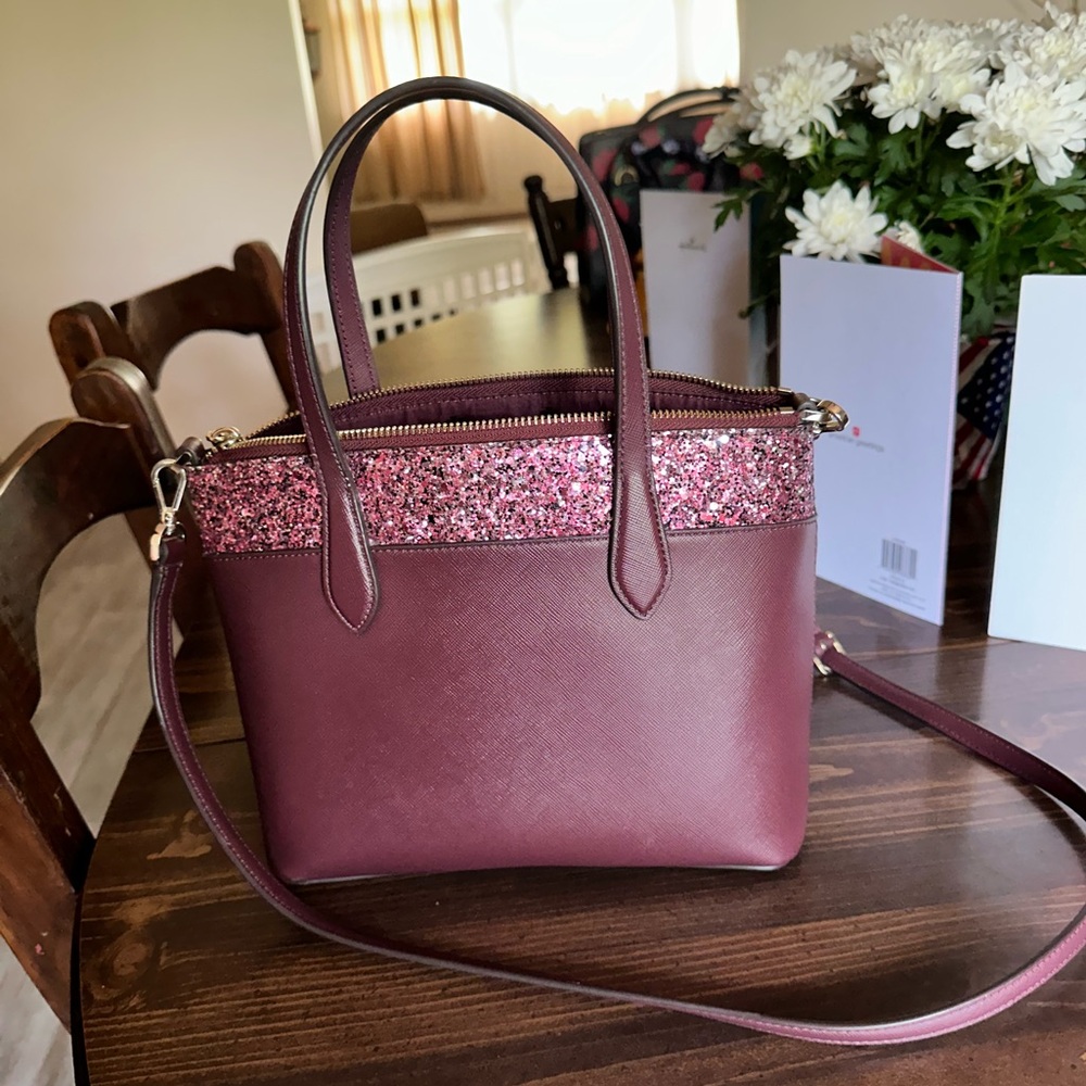 Kate Spade - Flash Glitter Satchel - EUC- Wine Color